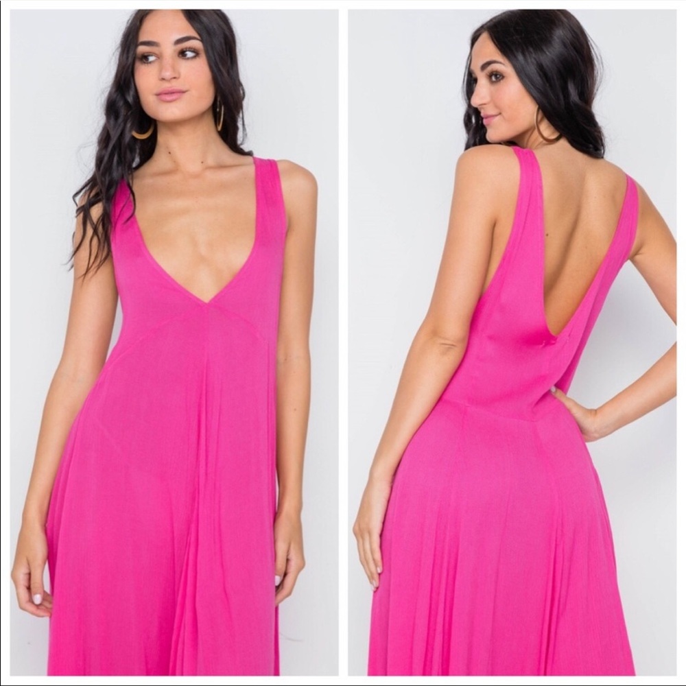 Fuschia Summer Midi Dress with Lace hem